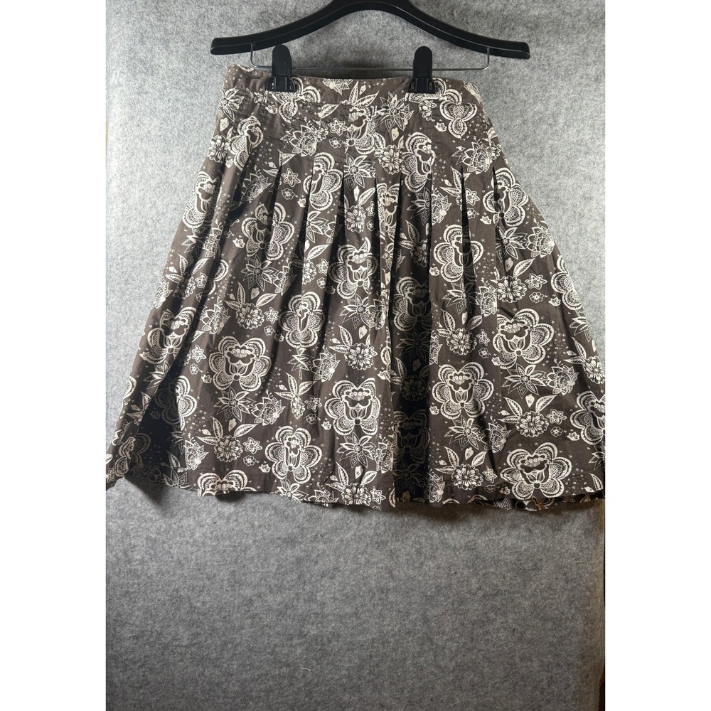 Joe Fresh Brown White Floral Cotton Pleated A-Line Skirt Size 12 Knee Length
